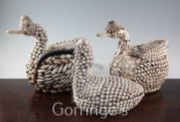 An Anthony Redmile seashell and mother of pearl encrusted bird casket, 14in. and another similar