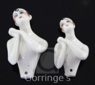 Two Dressel and Kister porcelain doll torsos, 1920's, both modelled as Pierrettes, inscribed