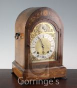 An Edwardian marquetry inlaid rosewood mantel clock, with lancet case and Winterhalder & Hofmeier