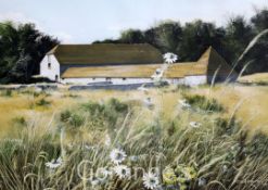 Paul Evans (20th C.)gouache,Flint barns from the field,signed,13.5 x 19in.