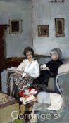 Charles McCall (1907-1989)oil on board,Teatime,signed and dated 1984,10 x 5.5in.