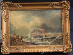 Follower of George Chambers (1803-1840)pair of oils on canvas,Shipping entering harbour,signed,