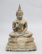 A large patinated bronze figure of a seated Buddha, 3ft 1in.