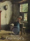 Jacobus Franciscus Brugman (1830-1898)oil on canvas,Interior with maid,signed,15.5 x 12in.