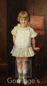 W J Gibbsoil on canvas,Portrait of a girl standing before a chair,signed and dated 1929,42 x 24in.