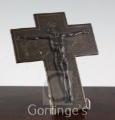 Marek Szwarc (1892-1958). A bronze crucifix with inscribed angels, signed Marek, 8in.