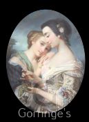 19th century English Schoolpastel,Portrait of two young ladies,oval, 31 x 25in.