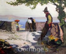 M A Lyndoil on canvasNeapolitan fruit pickers overlooking the coast,signed,22 x 27in.