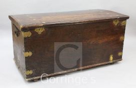 An 18th century Indian Padouk wood and brass bound chest, W.4ft 10in.