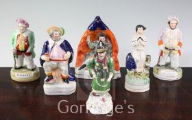Six Staffordshire pottery theatrical figures, mid 19th - mid 20th century, comprising David