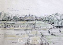 Lord Methuen (1886-1974)ink and coloured chalk,Vaux Le Vicomte,signed and dated 1946,11.5 x 16.5in.