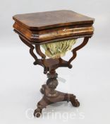 A mid 19th century Continental flame mahogany work table, W.1ft 8in.