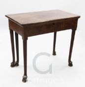 A George III mahogany games table, possibly Irish, with turned legs and hoof feet, W.2ft 7in.