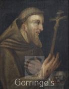 19th century Italian Schooloil on wooden panel,Monk holding a crucifix,8 x 6.5in.