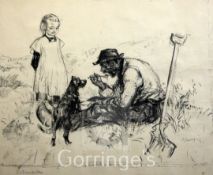 Edmund Blampied (1886-1966)lithograph,Girl watching the gardener eating his lunch,signed in