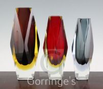 Three large Murano Sommerso faceted glass vases, possibly Mandruzzato, 1960's-70's, various colours,