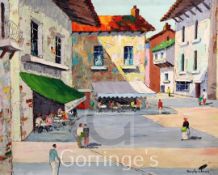 Cecil Rochfort D'Oyly John (1906-1993)oil on panel,Continental town square with cafe,signed,16.5 x