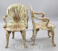 A pair of Venetian style giltwood grotto chairs, H.3ft