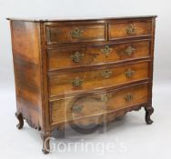 A 19th century Indo Portuguese rosewood serpentine commode, fitted two short and three long drawers,