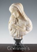 A 19th century Italian marble bust of a mother and infant, inscribed Carita E Fede, on green