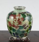 A Japanese plique-a-jour enamel ovoid vase, 20th century, decorated with polychrome flowers and