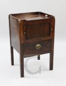 A George III mahogany tray top commode, with tambour compartment and drawer, W.1ft 8in.