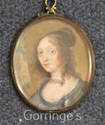 18th century English Schooloil on panel,Miniature of a lady,2.5 x 1.75in.