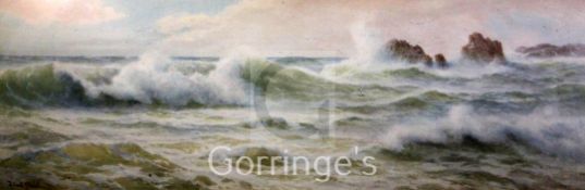 Ernest Stuart (fl.1889-1903)watercolour,Waves breaking on the shore,signed,12 x 34.5in.