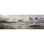 Ernest Stuart (fl.1889-1903)watercolour,Waves breaking on the shore,signed,12 x 34.5in.