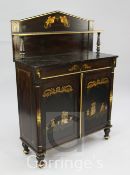 A 19th century painted chiffonier, with simulated marble top, decorated with chinoiserie figural