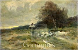 Anton Mauve (1838-1888)oil on panel,Shepherd and flock in a landscape,initialled,5.75 x 8.75in.,