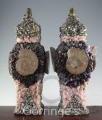 A pair of Anthony Redmile fossil and quartz encrusted square baluster table lamps, H.22in.