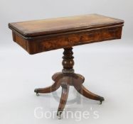 A Regency rosewood banded mahogany tea table, W.3ft 1in.