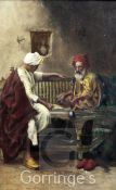 Orientalist Schooloil on wooden panel,Street scene with game players,12 x 8in.