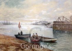 George Henry Jenkins (1868-1919)watercolour,Fishing boats in harbour,signed,9.5 x 13.5in.