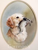 Jennifer A. Bellpair of watercolours,Labrador and Spaniel with game,signed,ovals, 15 x 11in.