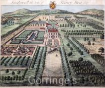 Johannes Kip (1653-1722)5 coloured engravings,Views of Stoke Bishop, Sandywell, Rendcomb and