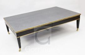 A Linley ebonised coffee table, with shagreen top and frieze drawers, 4ft 7in. x 3ft