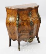 A Dutch walnut and marquetry serpentine bombe commode, with three drawers, W.2ft 5in.