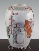 A Chinese famille rose ovoid jar, Qianlong four character mark, late 19th century, painted with an