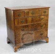 A mid 18th century walnut chest, with three short and three long drawers, on bracket feet, W.3ft