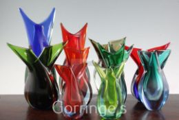 Ten Murano Sommerso and coloured glass fish-form vases, 1950's-70's, various sizes and colours, 15cm