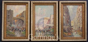 Italian School3 oils on wooden panel,Italian street scenes,indistinctly signed,7.5 x 4.5in.