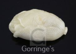 A Chinese soapstone carving of Chinese cabbage, 6cm