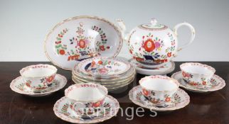 A Meissen 'Indianische Blumen' pattern seventeen piece tea set, 20th century, each piece painted