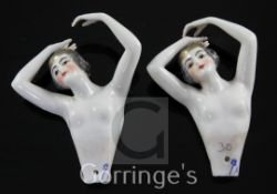 Two Dressel and Kister porcelain doll torsos, 1920's, each in the form of a dancing lady, possibly