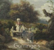 18th century English Schoolpair of oils on wood panels,Figures in landscapes,6 x 6.5in.