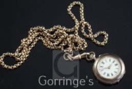 An early 20th century engine turned 14ct gold fob watch, with Roman dial, together with a 9ct gold