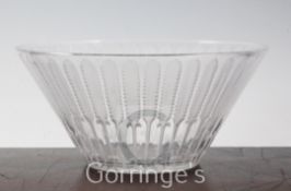 A Lalique clear and frosted glass conical bowl, etched mark lalique, France, diameter 25.5cm