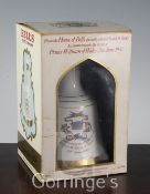 A boxed Bells scotch whisky, Birth of Prince William of Wales 1982 commemorative flask and contents,